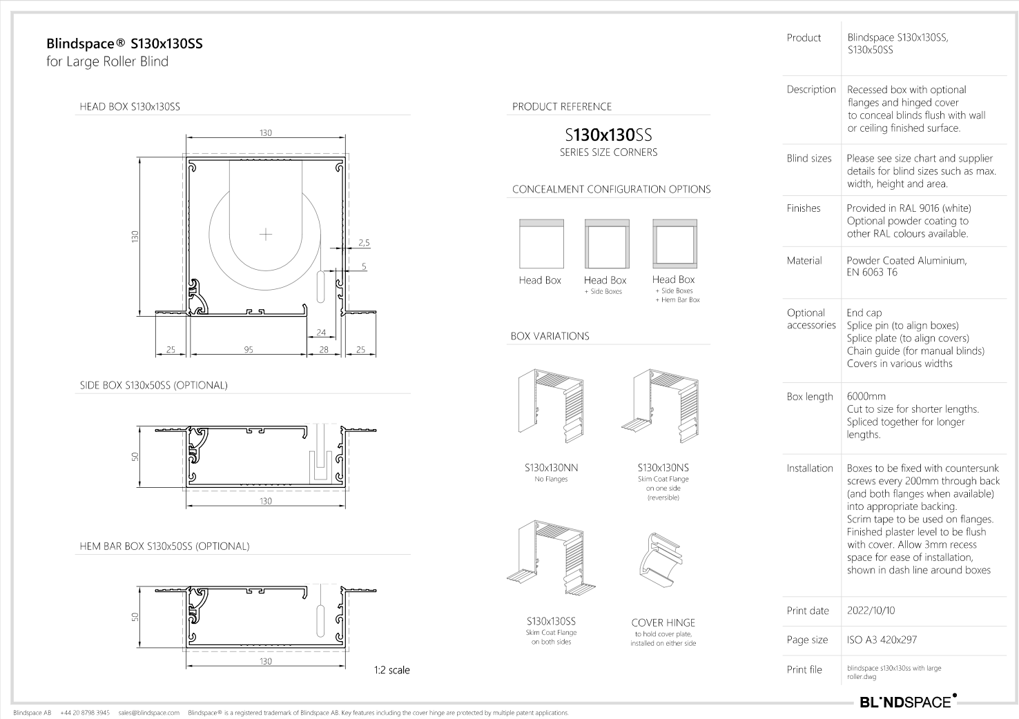 blindspace s130 for large roller blind