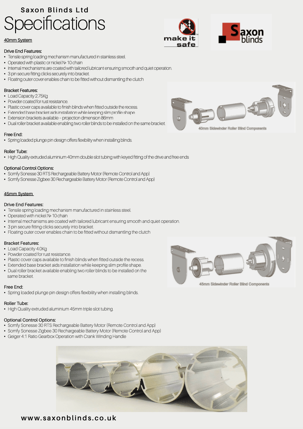 saxon blinds specifications 40mm system