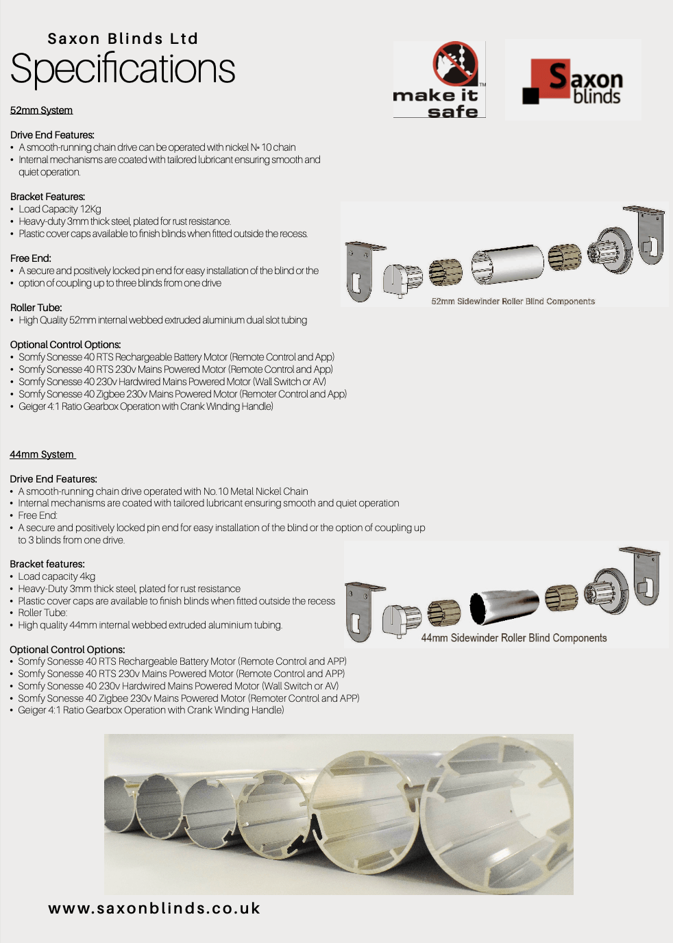 saxon blinds specifications 52mm system