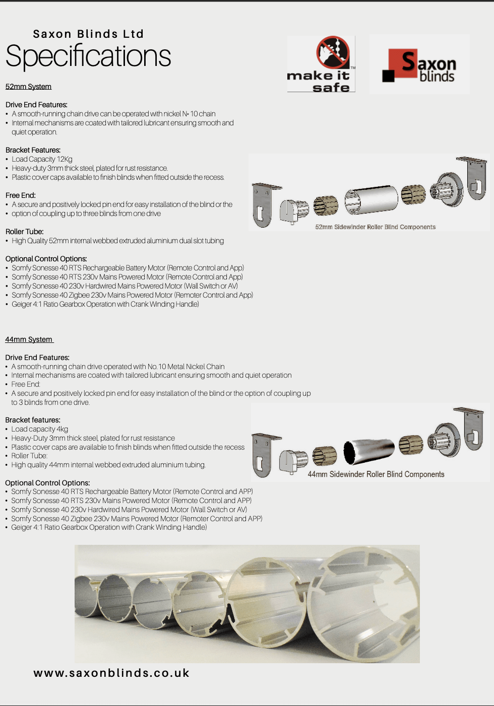 saxon blinds specifications 52mm system