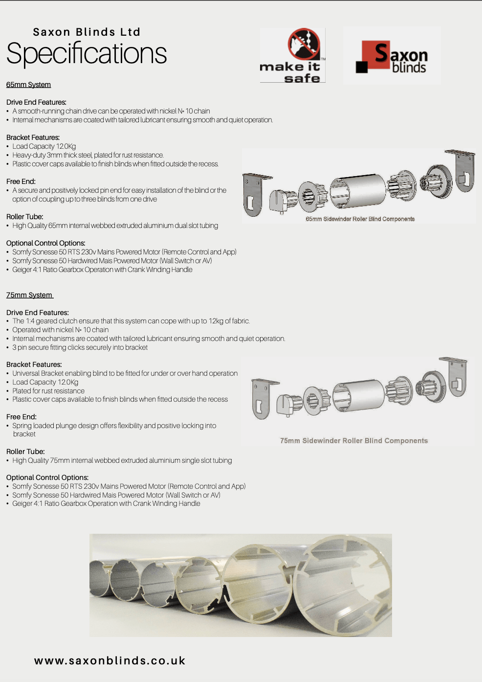 saxon blinds specifications 65mm system