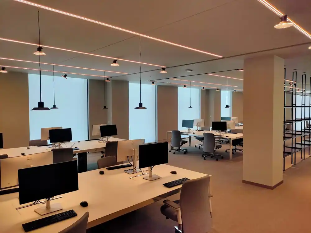 office with roller blinds