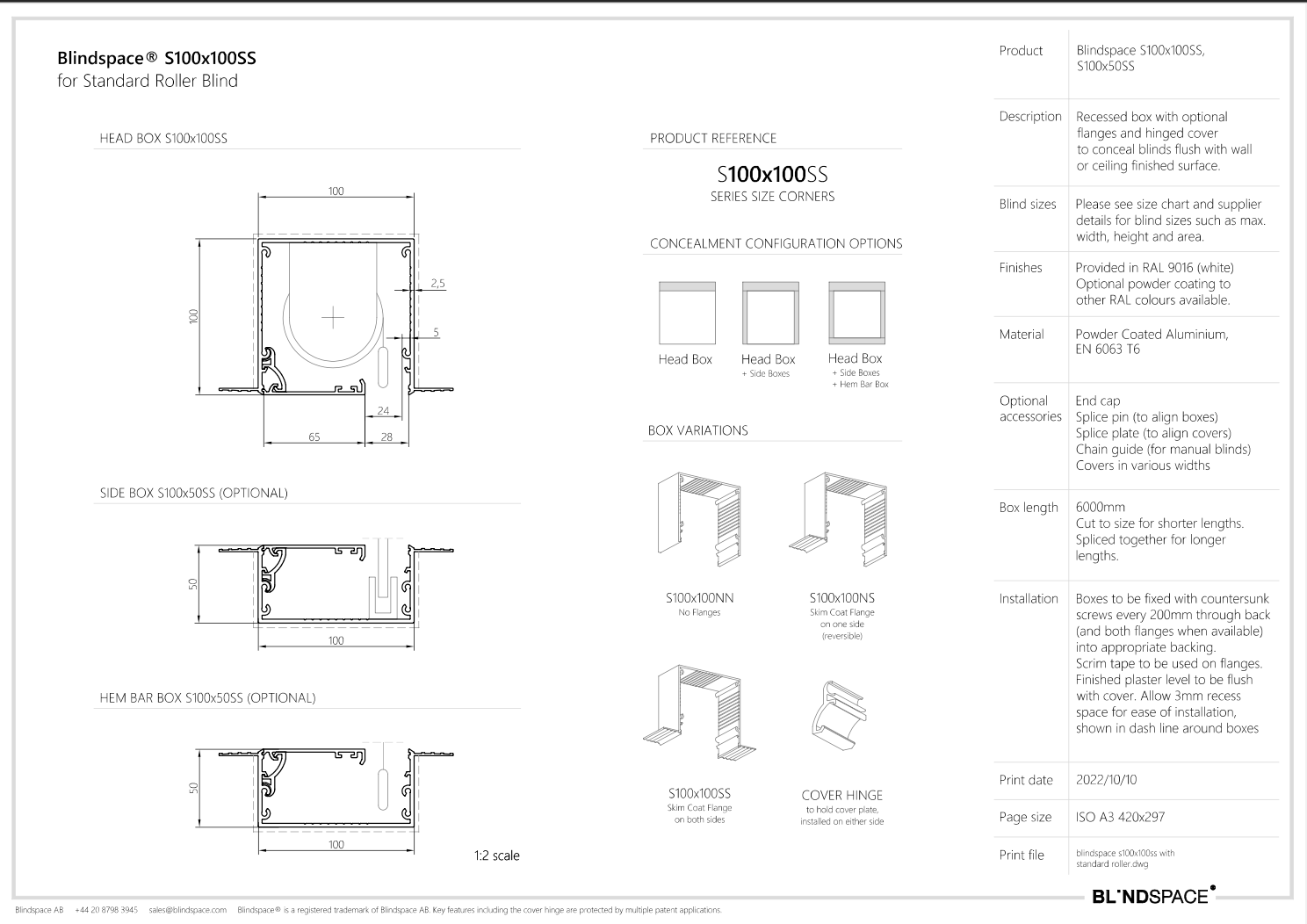 blindspace s100 for standard roller blind