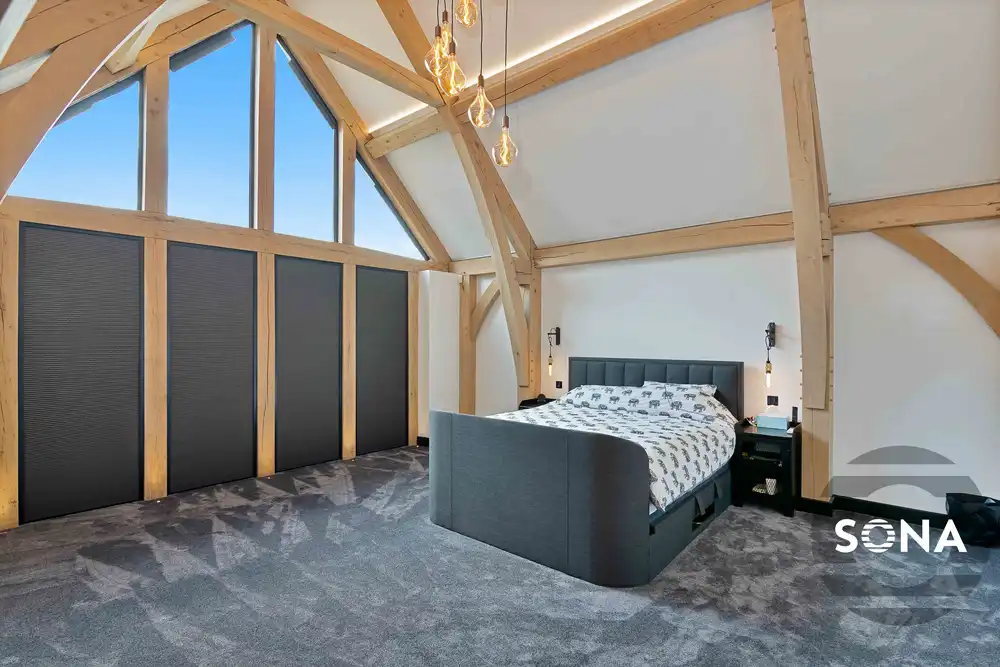 large pleated motor blinds