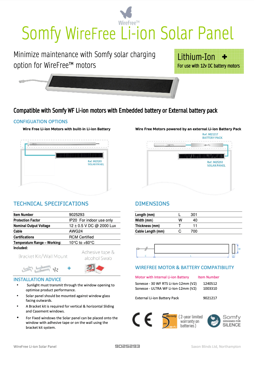 somfy wirefree li-ion solar panel
